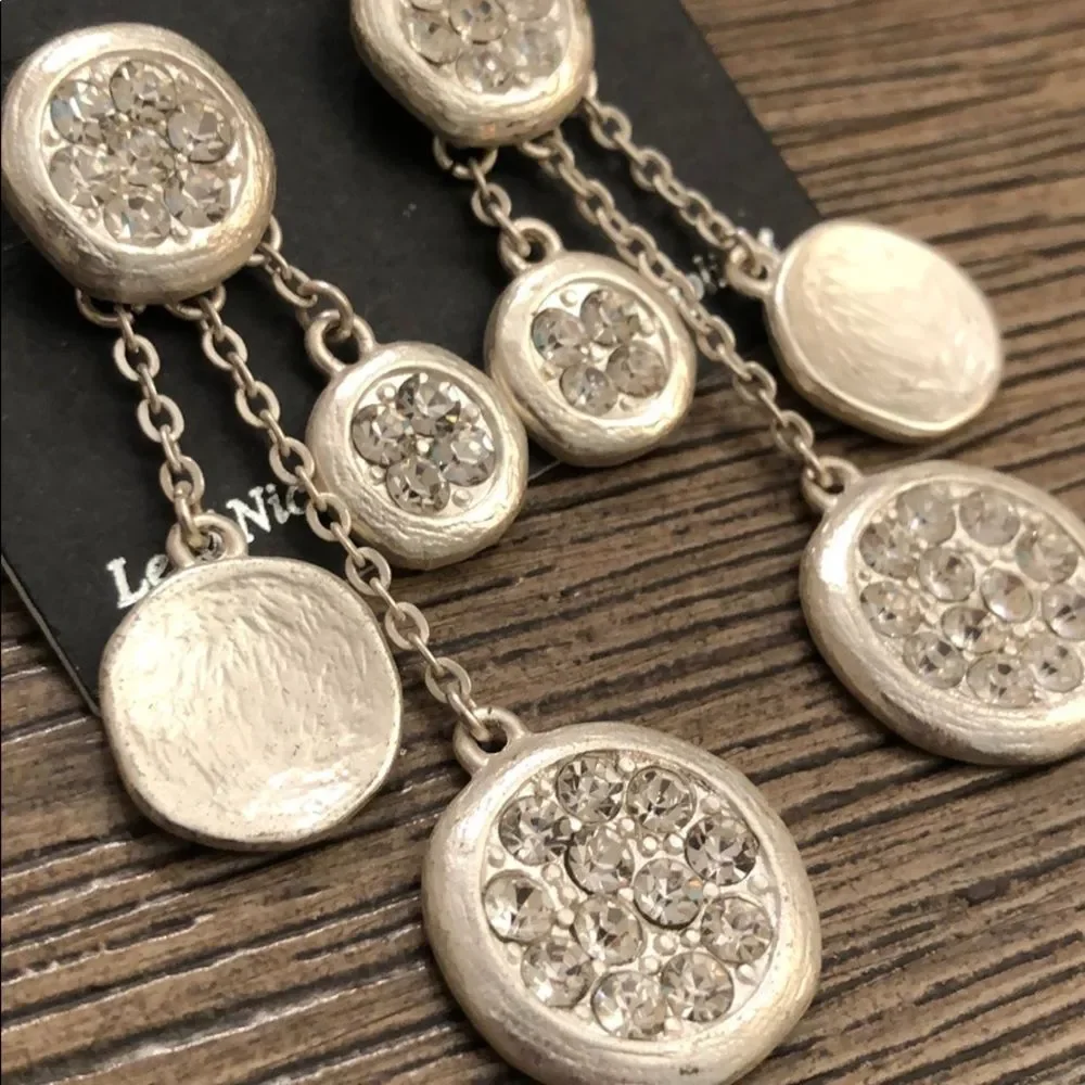 NWT Noelle Silvertone Discs with Rhinestones